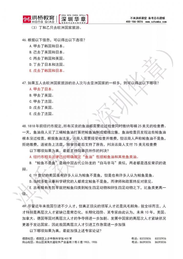 2020年管理类联考综合能力真题参考答案（华章版）（最新发布）